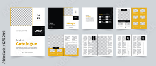 Product Catalog layout or furniture catalogue design template with yellow and black color