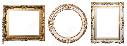 Antique carved gilded frame. Carved gilded frame on isolated background, Neoclassical full picture frame.  photo