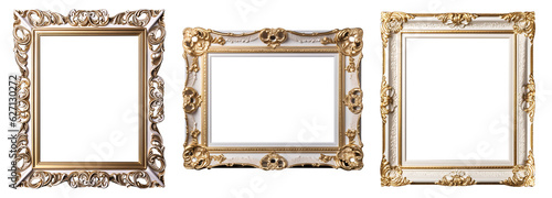 White carved wooden frame. Carved gilded frame on isolated background, Neoclassical full picture frame.  photo