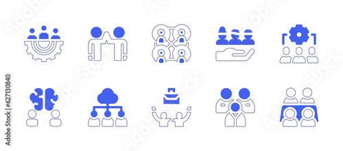 Teamwork icon set. Duotone style line stroke and bold. Vector illustration. Containing team management, teamwork, collaboration, brainstorm, meeting.