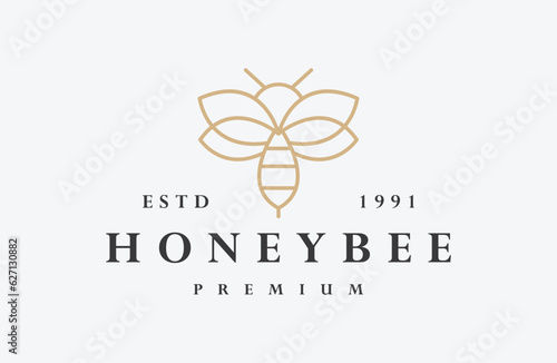 Fototapeta Honey bee logo vector icon illustration hipster vintage retro