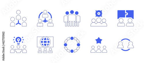 Teamwork icon set. Duotone style line stroke and bold. Vector illustration. Containing third party, team, teamwork, group, presentation, unity.