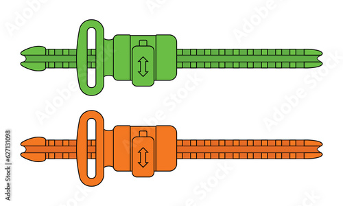 Green-orange adjustable plastic buckle zipper for baseball cap on white background, vector file