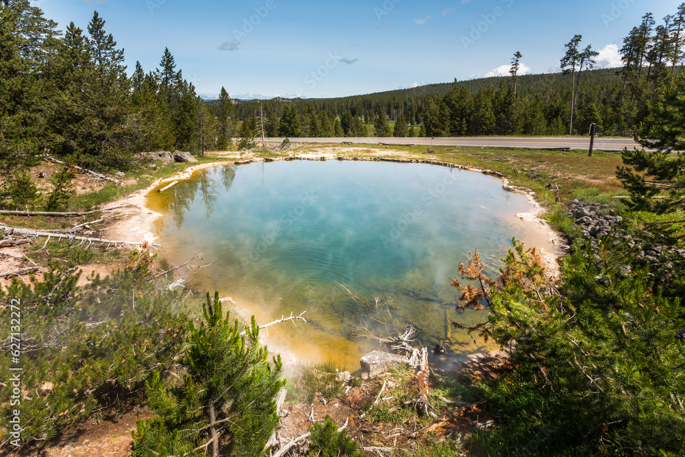 Hot water in the thermal pool in the Yellowstone National Park, WY