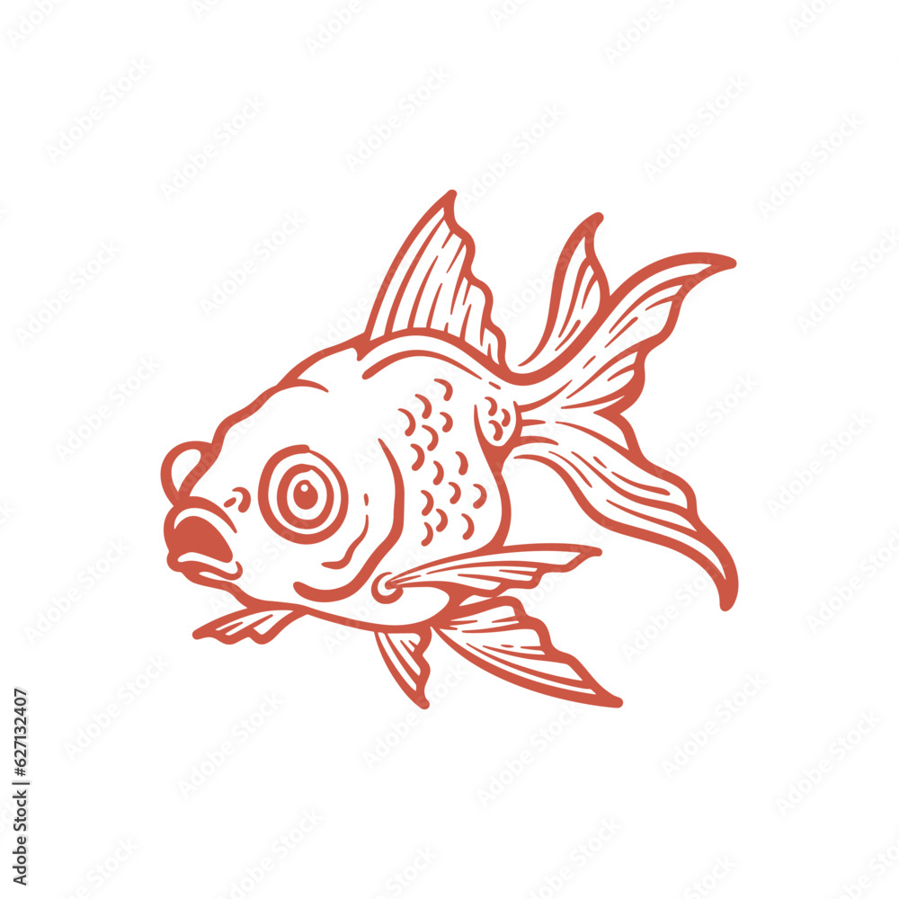 Fototapeta premium Hand drawn goldfish line art. Goldfish vector illustration