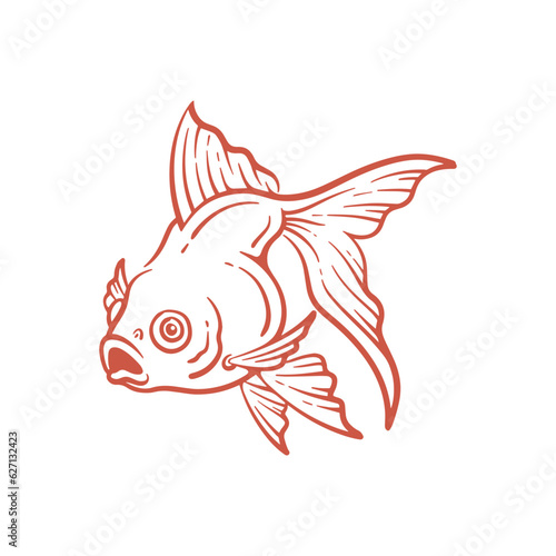 Hand drawn goldfish line art. Goldfish vector illustration