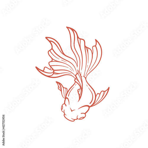 Hand drawn goldfish line art. Goldfish vector illustration