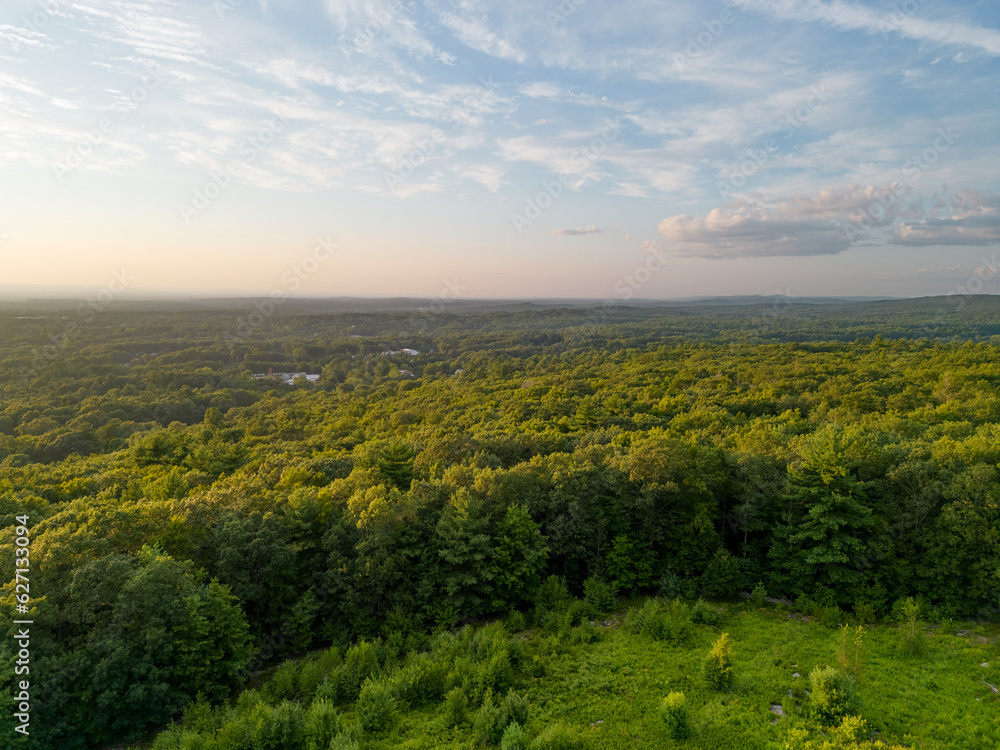 Obraz premium Case Mountain in Manchester CT Golden Hour Sunset at Summit Closeup Aerial