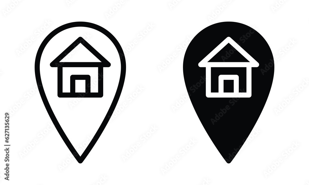 House location icon with outline and glyph style. House location icon with outline and glyph style.