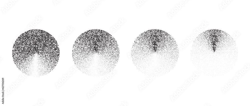 Set of textured gradient circles. Black dotted disk collections. Stippled round elements pack. Fading noise grain dotwork shapes. Halftone effect illustrations bundle. Vector Set of textured gradient circles. Black dotted disk collections. Stippled round elements pack. Fading noise grain dotwork shapes. Halftone effect illustrations bundle. Vector