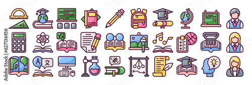 Back to school fill outline icon set. Perfect for graphic design, mobile, UI, and web masterpieces