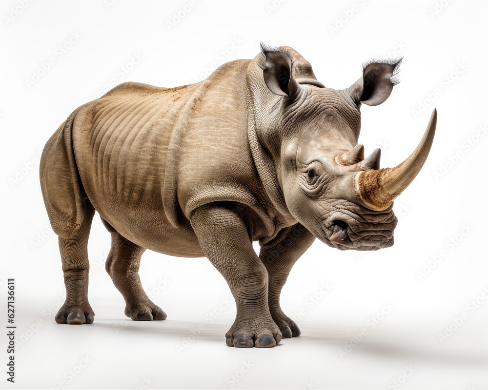 Fototapeta premium a rhinoceros jumping on isolate white background Generative ai