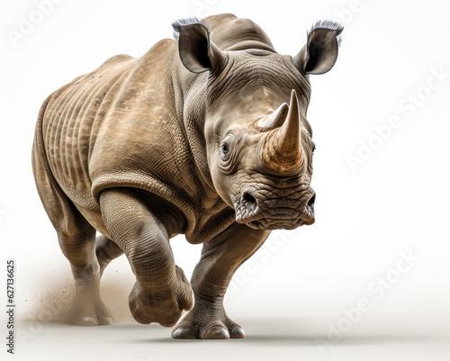 a rhinoceros jumping on isolate white background Generative ai