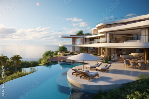 Exquisite residence boasting an expansive view of the serene, vibrant blue skies.