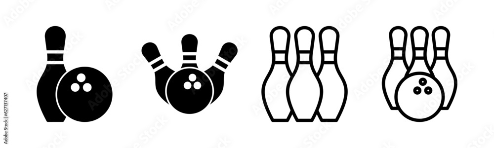 Fototapeta premium Bowling icon set illustration. bowling ball and pin sign and symbol.