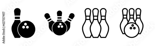 Bowling icon set illustration. bowling ball and pin sign and symbol.