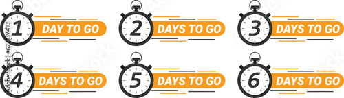 Countdown left days banner. six, five, four, three, two, one days to go countdown