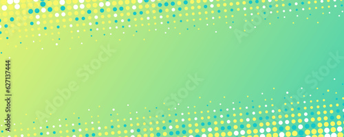 カラフルなハーフトーンのドットが弾けるスプラッシュなバナー、ヘッダーデザイン