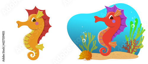 Bright and Colorful Cartoon Seahorse. Children s Vector Illustration.