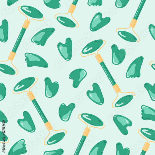 Gua sha and facial massage roller seamless pattern