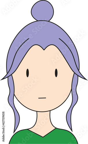 simple woman avatar ilustration girl with purple hair messy bun hairstyle