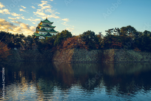 main keeps and moat of Nagoya Castle in Nagoya, Japan