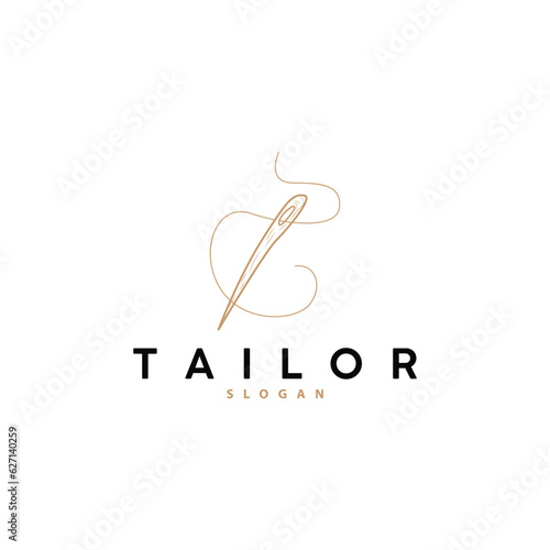 Tailor Logo, Needle and Thread Vector, Retro Vintage Simple Minimalist Old Inspiration Design