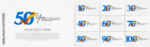 set of anniversary logo with blue number and orange ribbon can be use for celebration