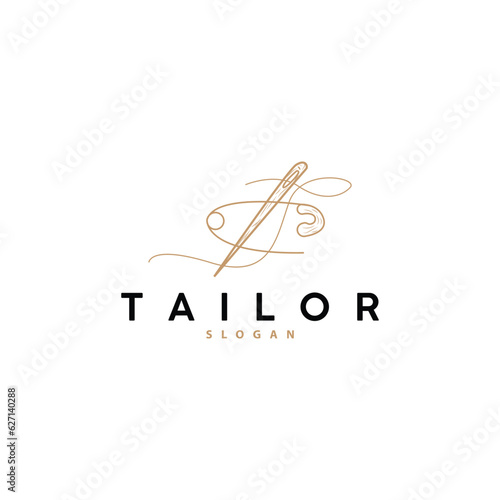 Tailor Logo, Needle and Thread Vector, Retro Vintage Simple Minimalist Old Inspiration Design