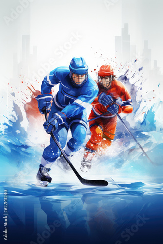 Portrait of athletes is playing ice hockey. Created with Generative AI technology. 