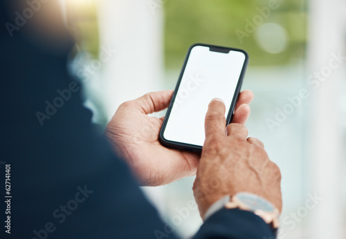Mockup cellphone screen  hands and person communication  graphic or typing mobile app search  review or feedback. Smartphone software upgrade  closeup and agent email  agenda or scroll on UI space