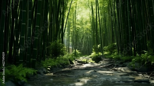 Serene bamboo forest background with towering groves © Abdul