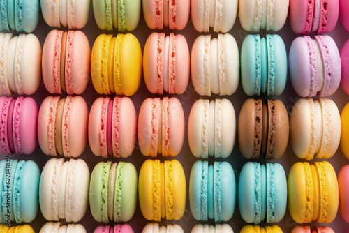 Colorful macarons in a row, Macaron, Generative AI
