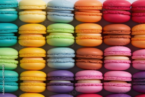 Obraz na płótnie Colorful macarons in a row, Macaron, Generative AI 