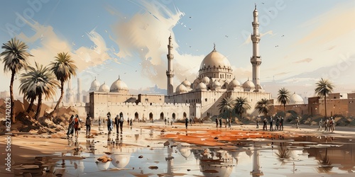 a muslim mosque, oil painting, generative AI