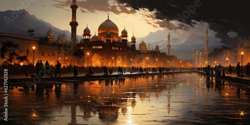 a muslim mosque, oil painting, generative AI