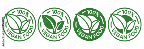 Vegan food icon set badge sign. Bio, Ecology, Organic logos and badges, label, tag. Green leaf on white background. Vector illustration.
