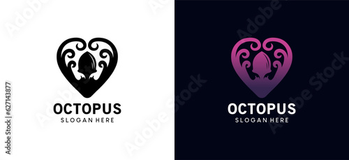 Modern abstract love octopus logo design