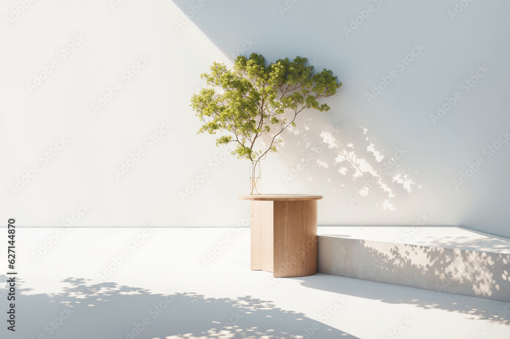 Obraz premium Minimalistic white room interior with tree. 3D Rendering