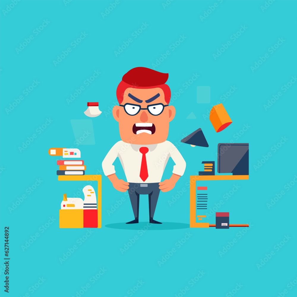 Angry and exasperated employee, character illustration Angry and exasperated employee, character illustration