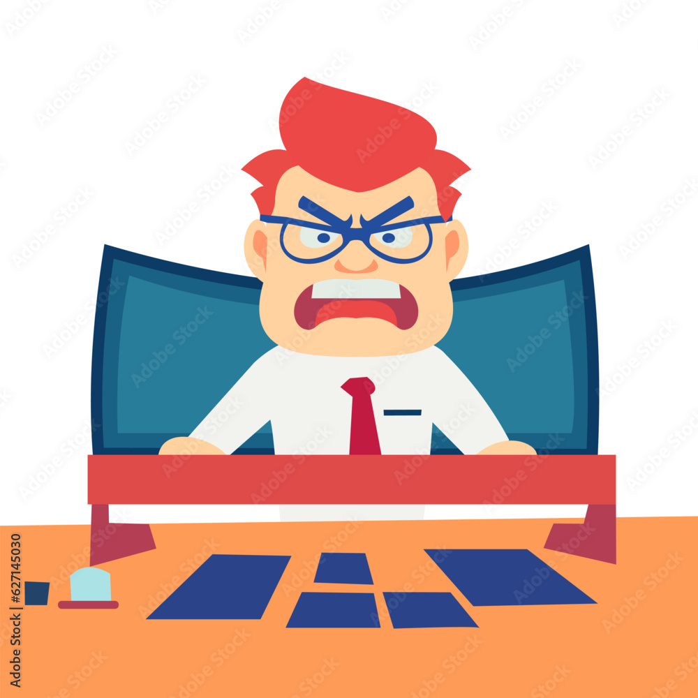 Angry and exasperated employee, character illustration Angry and exasperated employee, character illustration