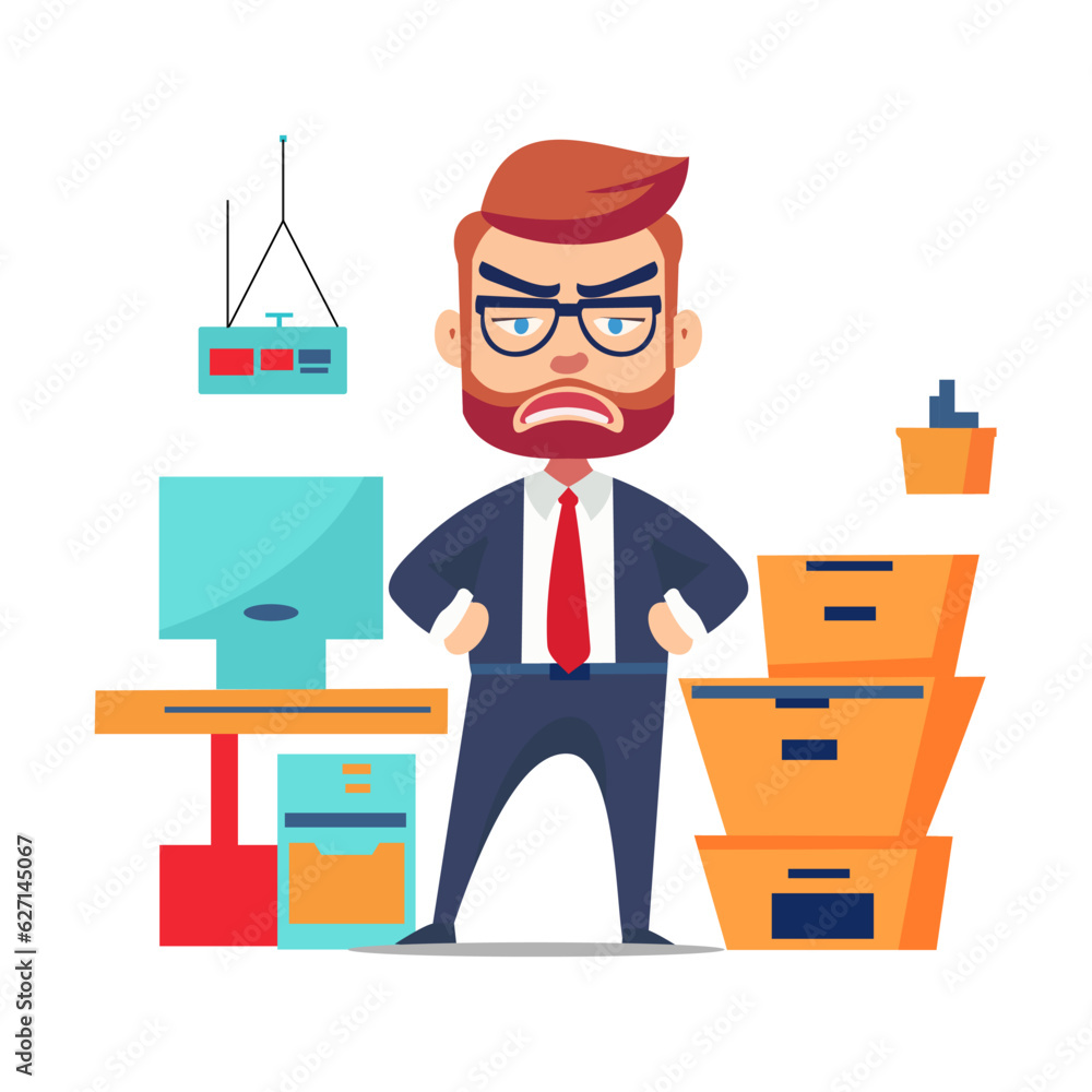 Angry and exasperated employee, character illustration