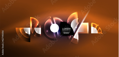 Neon round shapes, lines and triangle elements. Hi-tech design for wallpaper, banner, background, landing page, wall art, invitation, prints, posters