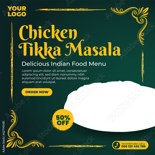 Delicious indian food menu for social media post and web banner template