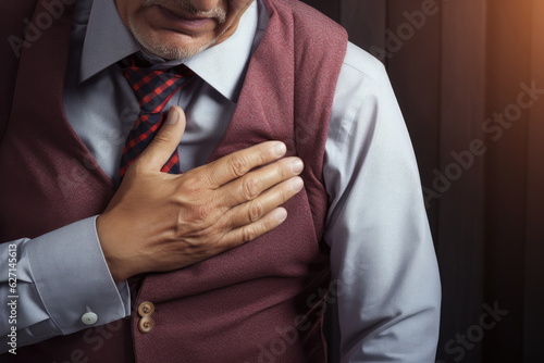 Heart attack concept, man suffering from chest pain
