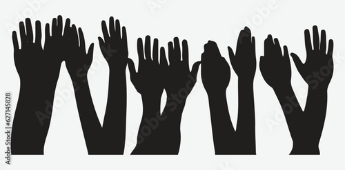 Empowering Expressions, A Collection of Dynamic Silhouettes with Hands Raised in Triumph and Unity