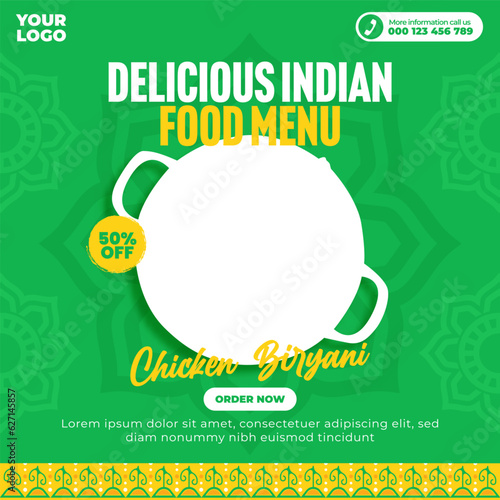 Delicious indian food menu for social media post and web banner template