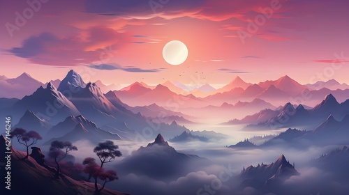 Serenity Peaks - Tranquil Mountain Landscape in Soft Pastel Hues