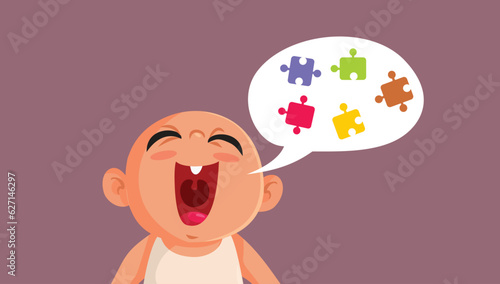 Little Baby Leaning to Speak Vector Cartoon Illustration. Infant child learning how to talk using babbling language for the first time 