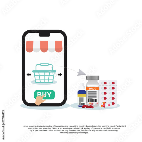 Online pharmacy concept. Vector flat illustration.